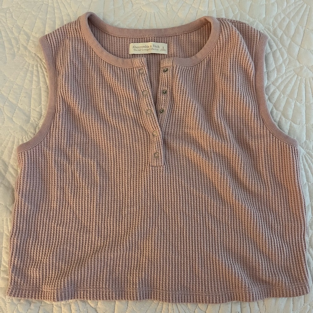 Pink Sleeveless Henley Waffle Top